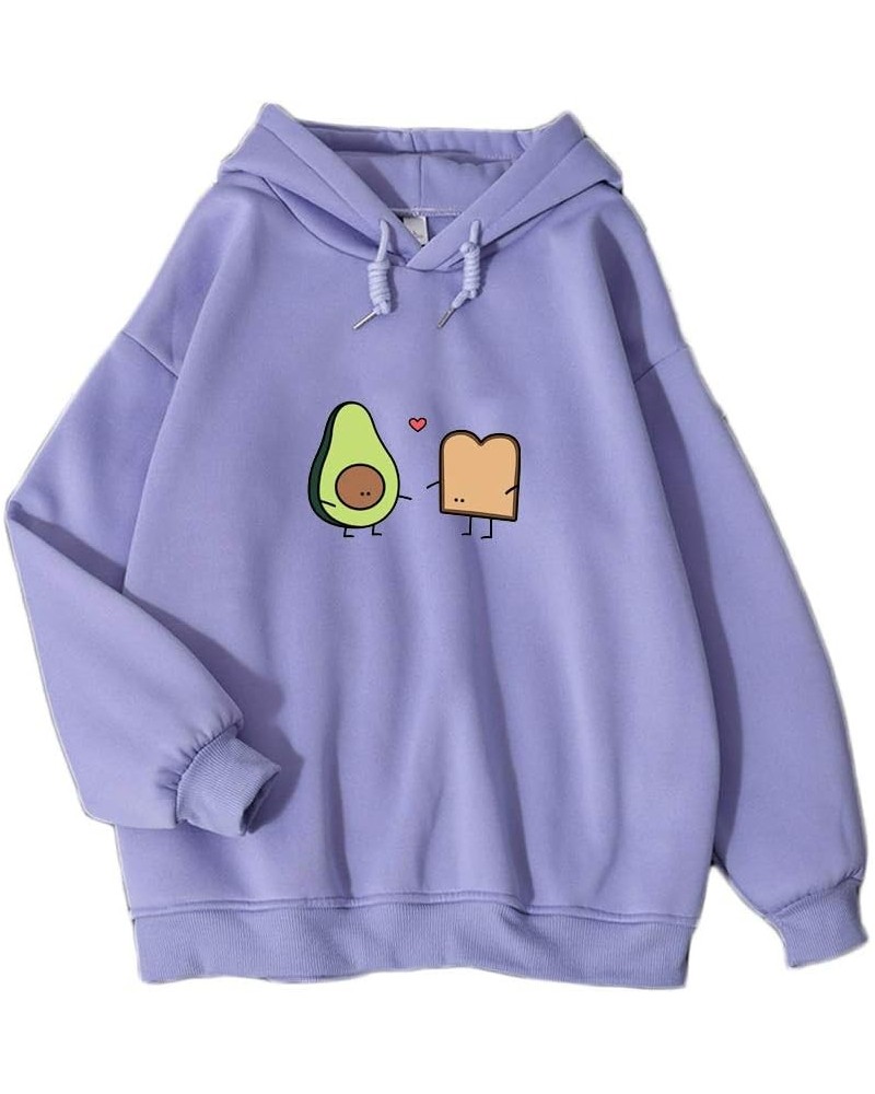 Cute Avocado Vegan Bread Cartoon Hoodies for Women Purple $12.76 Hoodies & Sweatshirts