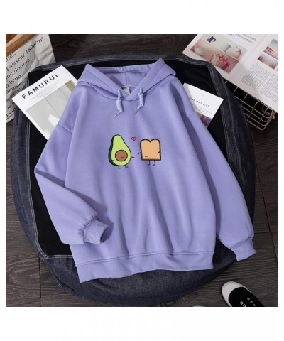 Cute Avocado Vegan Bread Cartoon Hoodies for Women Purple $12.76 Hoodies & Sweatshirts