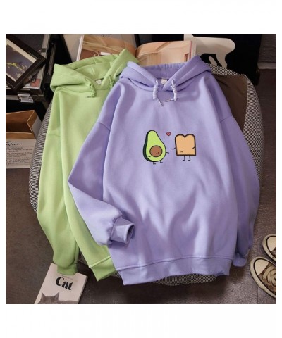 Cute Avocado Vegan Bread Cartoon Hoodies for Women Purple $12.76 Hoodies & Sweatshirts