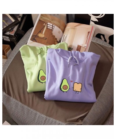 Cute Avocado Vegan Bread Cartoon Hoodies for Women Purple $12.76 Hoodies & Sweatshirts