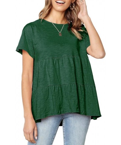 Womens Short Sleeve Casual Loose Blouse High Low Hem Ruffle Peplum T Shirt Tops Dark Green $13.91 Blouses