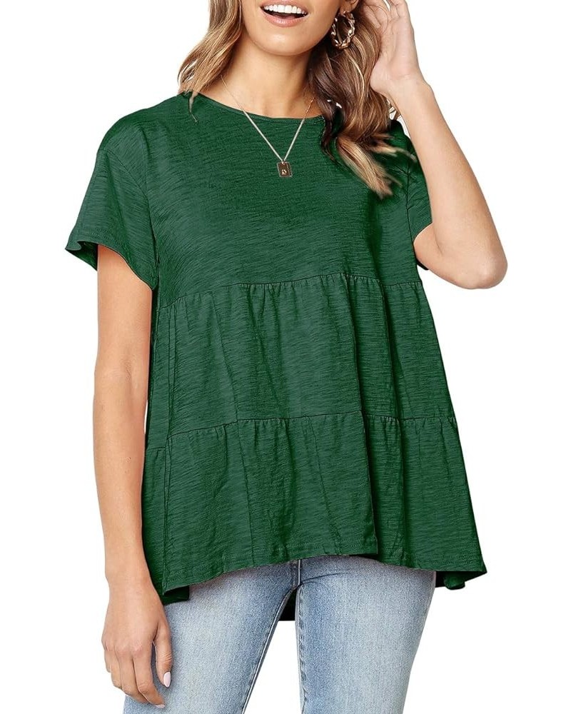 Womens Short Sleeve Casual Loose Blouse High Low Hem Ruffle Peplum T Shirt Tops Dark Green $13.91 Blouses