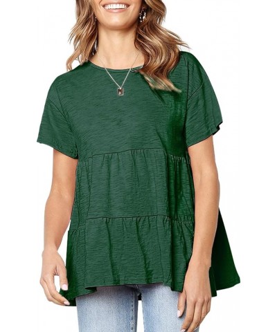 Womens Short Sleeve Casual Loose Blouse High Low Hem Ruffle Peplum T Shirt Tops Dark Green $13.91 Blouses