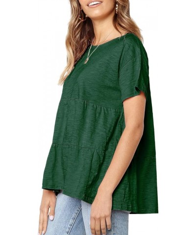 Womens Short Sleeve Casual Loose Blouse High Low Hem Ruffle Peplum T Shirt Tops Dark Green $13.91 Blouses