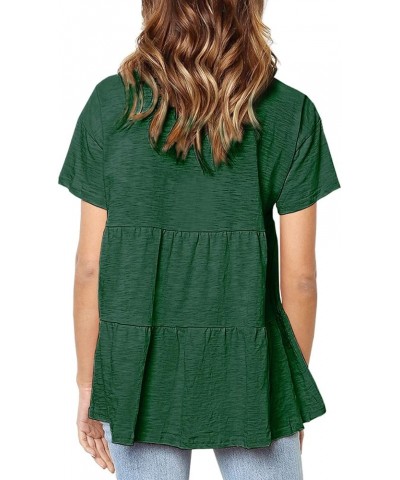 Womens Short Sleeve Casual Loose Blouse High Low Hem Ruffle Peplum T Shirt Tops Dark Green $13.91 Blouses