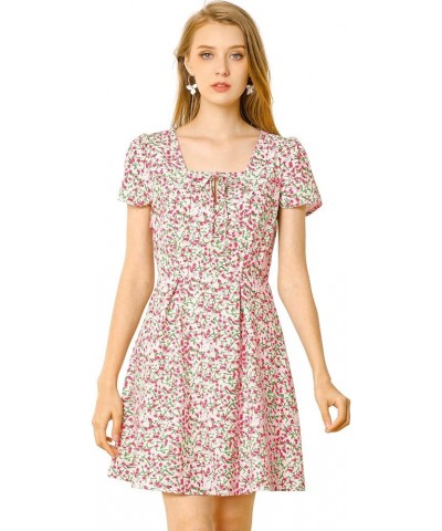 Women's Printed Casual Square Neck Short Sleeve Fit and Flare Dress Pink-floral $19.00 Dresses