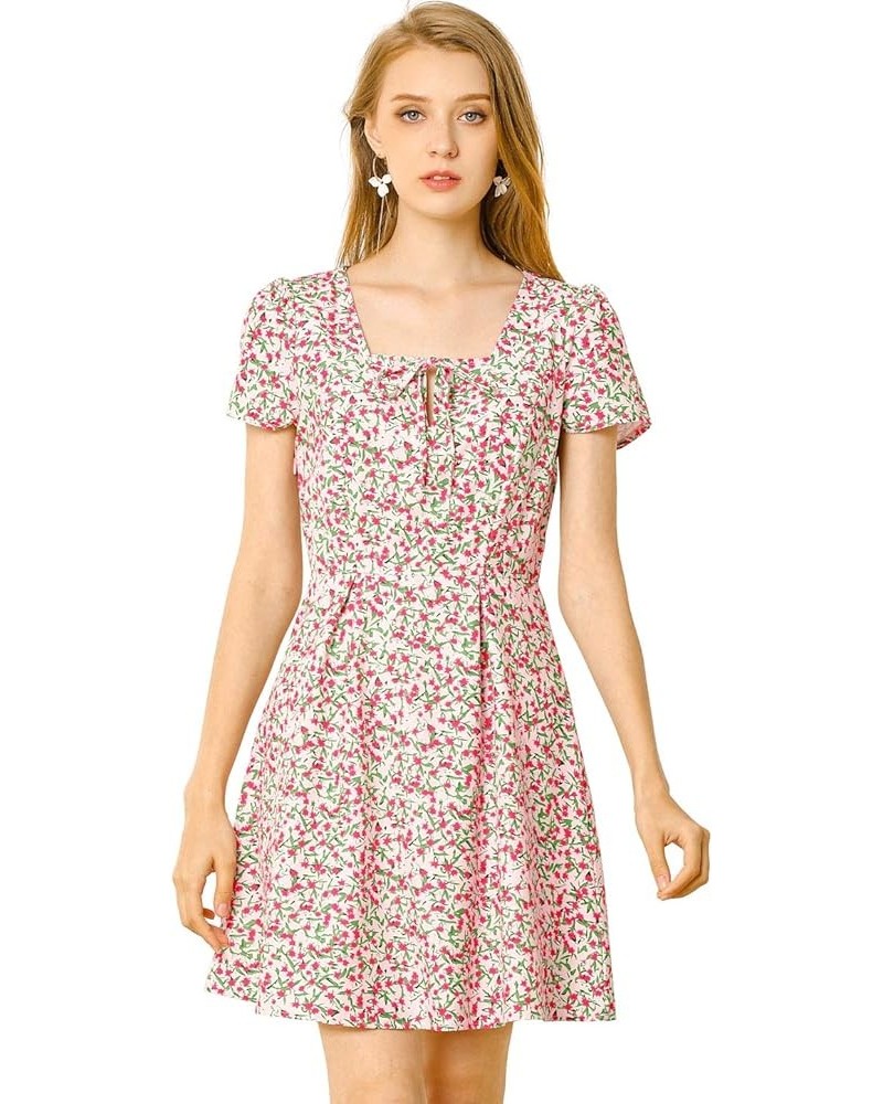 Women's Printed Casual Square Neck Short Sleeve Fit and Flare Dress Pink-floral $19.00 Dresses