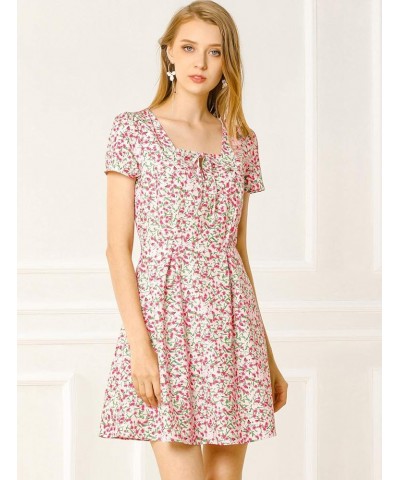 Women's Printed Casual Square Neck Short Sleeve Fit and Flare Dress Pink-floral $19.00 Dresses