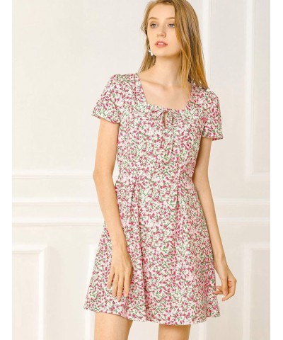 Women's Printed Casual Square Neck Short Sleeve Fit and Flare Dress Pink-floral $19.00 Dresses