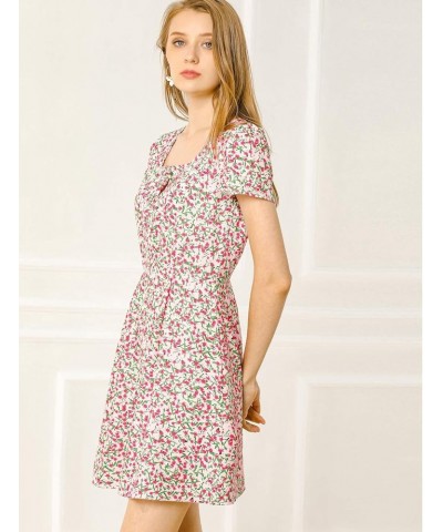 Women's Printed Casual Square Neck Short Sleeve Fit and Flare Dress Pink-floral $19.00 Dresses