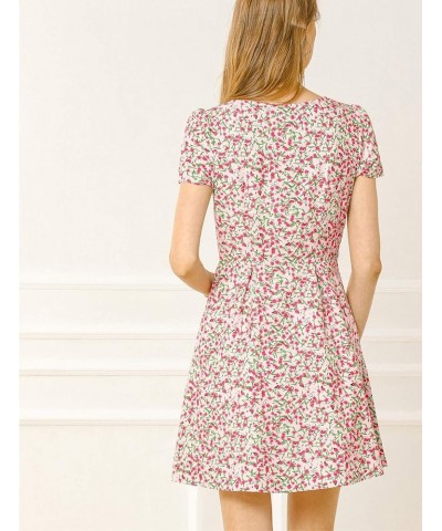 Women's Printed Casual Square Neck Short Sleeve Fit and Flare Dress Pink-floral $19.00 Dresses