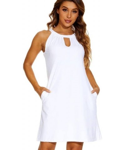 Casual Summer Dresses for Women Halter Neck Dress Sleeveless Swing Cover Up Comfy Short Dress Beach Sundress Stretch White $7...