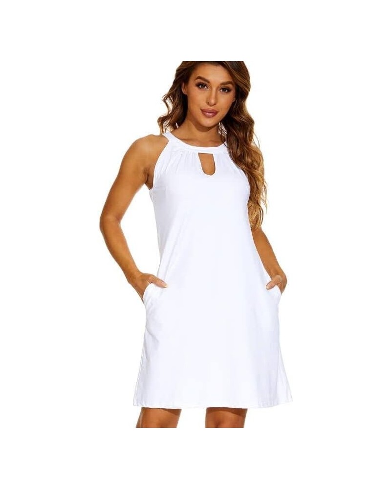 Casual Summer Dresses for Women Halter Neck Dress Sleeveless Swing Cover Up Comfy Short Dress Beach Sundress Stretch White $7...