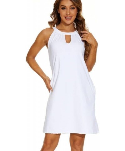 Casual Summer Dresses for Women Halter Neck Dress Sleeveless Swing Cover Up Comfy Short Dress Beach Sundress Stretch White $7...