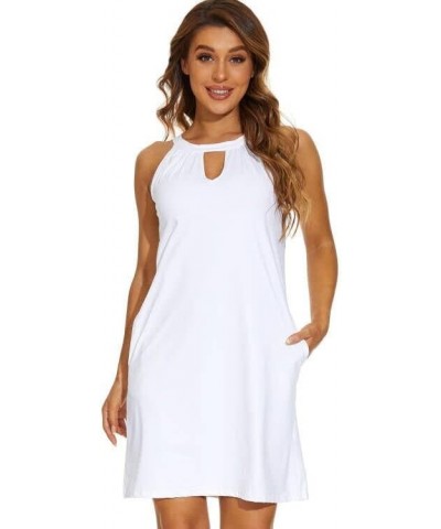 Casual Summer Dresses for Women Halter Neck Dress Sleeveless Swing Cover Up Comfy Short Dress Beach Sundress Stretch White $7...