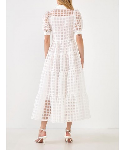 Women's Collared Organza Gridded Maxi Dress White $51.25 Dresses