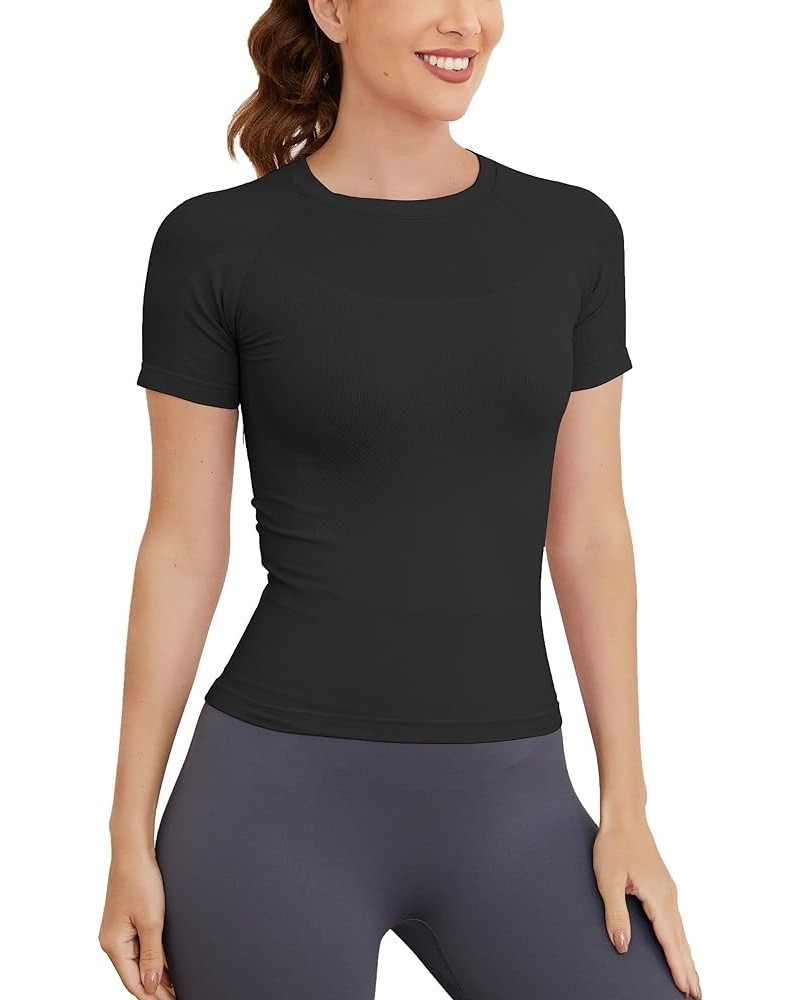 Short Sleeve Workout Tops for Women, Seamless Workout Shirts for Women, Yoga Athletic Shirts Soft Gym Tops Black $13.57 Activ...