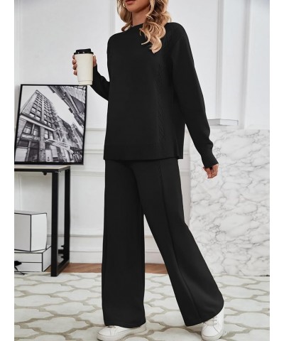 Women Sweater Sets Long Sleeve 2 Piece Outfits Mock Neck Cable Knit Pullover Tops Wide Leg Lounge Set with Pockets Black $22....