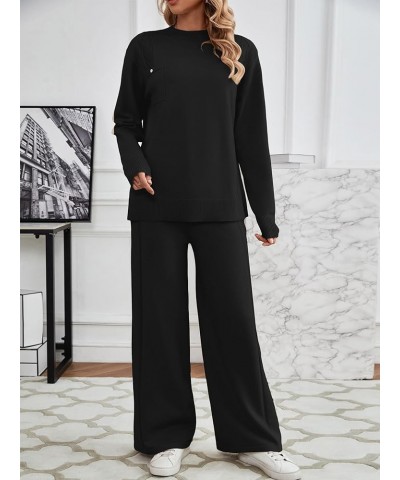 Women Sweater Sets Long Sleeve 2 Piece Outfits Mock Neck Cable Knit Pullover Tops Wide Leg Lounge Set with Pockets Black $22....