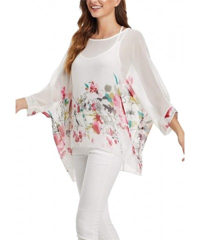 Womens Floral Print Batwing Sleeve Boho Blouse Chiffon Poncho Summer Tunic Tops B-356 $10.19 Tops