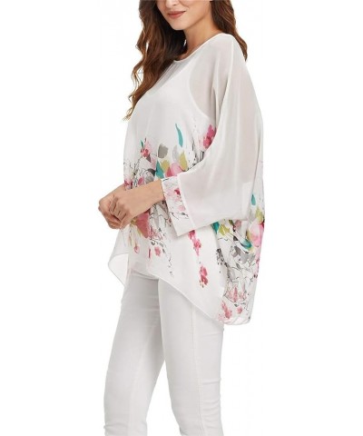 Womens Floral Print Batwing Sleeve Boho Blouse Chiffon Poncho Summer Tunic Tops B-356 $10.19 Tops