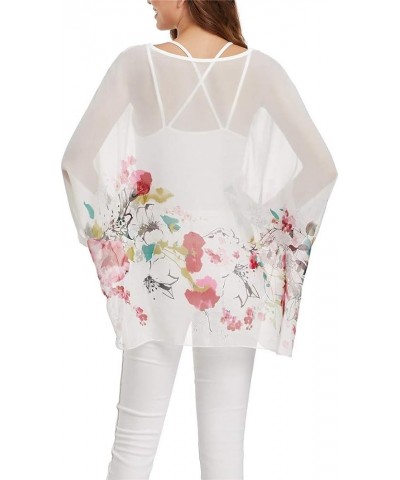 Womens Floral Print Batwing Sleeve Boho Blouse Chiffon Poncho Summer Tunic Tops B-356 $10.19 Tops