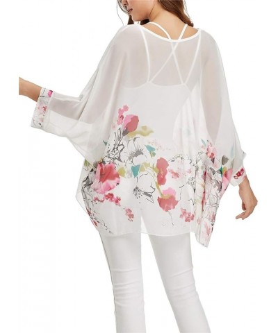 Womens Floral Print Batwing Sleeve Boho Blouse Chiffon Poncho Summer Tunic Tops B-356 $10.19 Tops