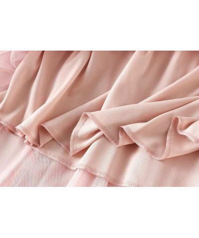 Women's A-Line Fairy Elastic Waist Tulle Midi Skirt Sheer Tutu Skirt Pleated Tiered Skirt Layered Flowing Crinkled Skirt Pink...