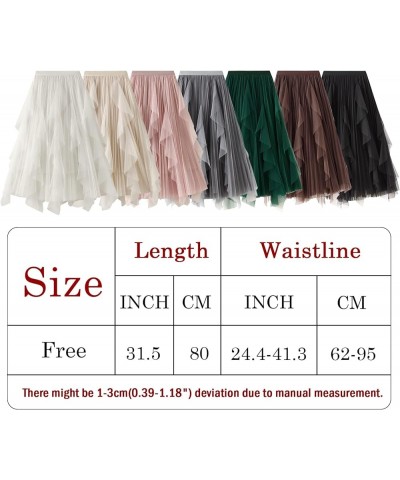 Women's A-Line Fairy Elastic Waist Tulle Midi Skirt Sheer Tutu Skirt Pleated Tiered Skirt Layered Flowing Crinkled Skirt Pink...