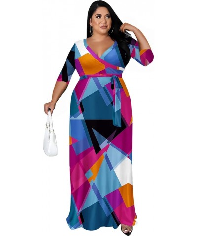 Plus Size Maxi Dress for Women - 3/4 Sleeve V Neck Printing Dresses for Women with Belt 2XL-6XL Multicoloured $15.40 Dresses