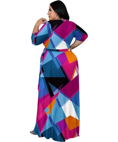 Plus Size Maxi Dress for Women - 3/4 Sleeve V Neck Printing Dresses for Women with Belt 2XL-6XL Multicoloured $15.40 Dresses