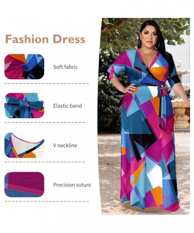 Plus Size Maxi Dress for Women - 3/4 Sleeve V Neck Printing Dresses for Women with Belt 2XL-6XL Multicoloured $15.40 Dresses