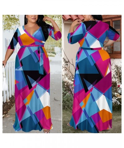 Plus Size Maxi Dress for Women - 3/4 Sleeve V Neck Printing Dresses for Women with Belt 2XL-6XL Multicoloured $15.40 Dresses