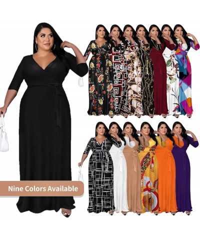 Plus Size Maxi Dress for Women - 3/4 Sleeve V Neck Printing Dresses for Women with Belt 2XL-6XL Multicoloured $15.40 Dresses