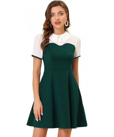 Contrast Doll Collar Dress for Women's Short Sleeve Contrast Vintage Dresses Green $21.76 Dresses