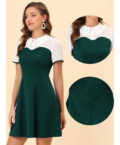 Contrast Doll Collar Dress for Women's Short Sleeve Contrast Vintage Dresses Green $21.76 Dresses