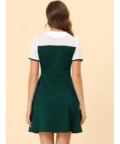 Contrast Doll Collar Dress for Women's Short Sleeve Contrast Vintage Dresses Green $21.76 Dresses