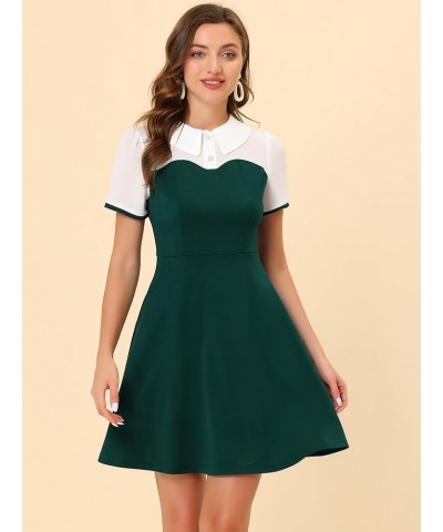 Contrast Doll Collar Dress for Women's Short Sleeve Contrast Vintage Dresses Green $21.76 Dresses