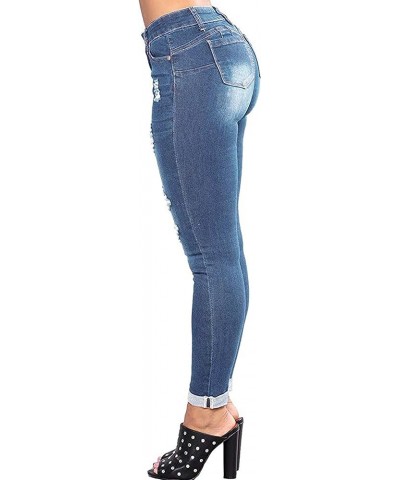 Women's Skinny Stretch Jeans Frayed Raw Hem Slim Fit Jeans Ripped Denim Pants Blue-f $17.94 Jeans