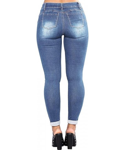 Women's Skinny Stretch Jeans Frayed Raw Hem Slim Fit Jeans Ripped Denim Pants Blue-f $17.94 Jeans