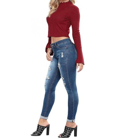 Women's Skinny Stretch Jeans Frayed Raw Hem Slim Fit Jeans Ripped Denim Pants Blue-f $17.94 Jeans