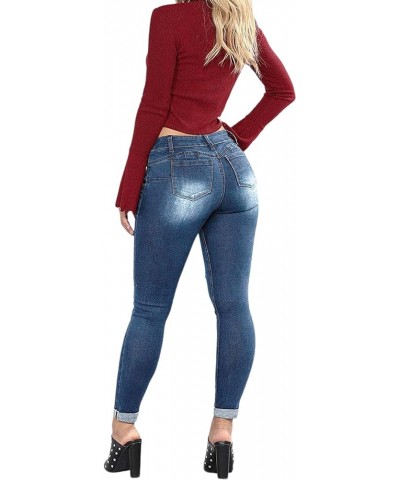 Women's Skinny Stretch Jeans Frayed Raw Hem Slim Fit Jeans Ripped Denim Pants Blue-f $17.94 Jeans