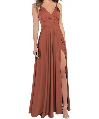 Long Bridesmaid Dresses for Women Formal Satin Spghetti Strap Prom Evening Gowns with Pockets KM054 Rust $34.21 Dresses