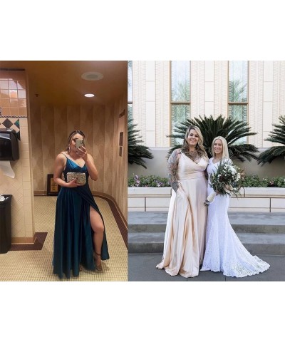 Long Bridesmaid Dresses for Women Formal Satin Spghetti Strap Prom Evening Gowns with Pockets KM054 Rust $34.21 Dresses