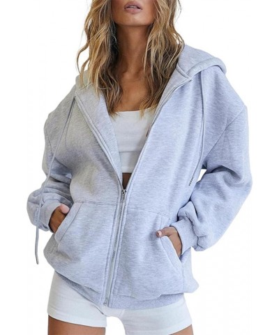 Womens Winter Fuzzy Fleece Jacket Sweatshirt Casual Drawstring Clothing Zipper Track Jacket Solid Color Hooded Grey-c $10.91 ...