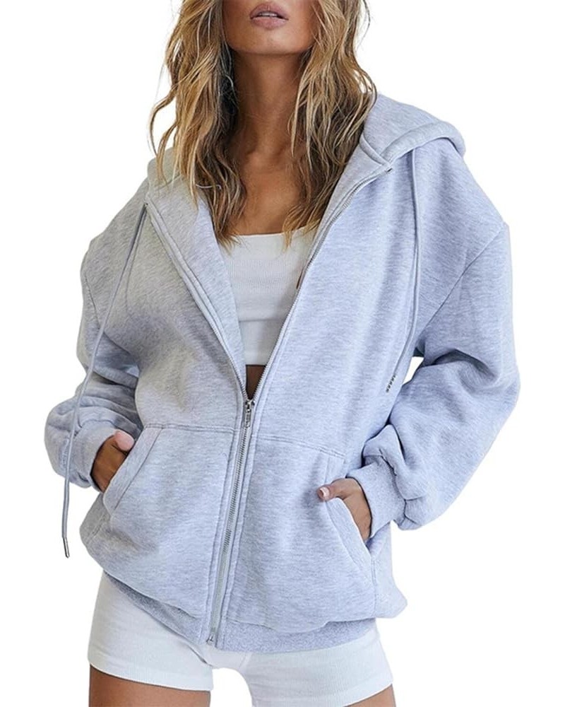 Womens Winter Fuzzy Fleece Jacket Sweatshirt Casual Drawstring Clothing Zipper Track Jacket Solid Color Hooded Grey-c $10.91 ...