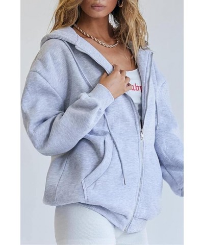 Womens Winter Fuzzy Fleece Jacket Sweatshirt Casual Drawstring Clothing Zipper Track Jacket Solid Color Hooded Grey-c $10.91 ...