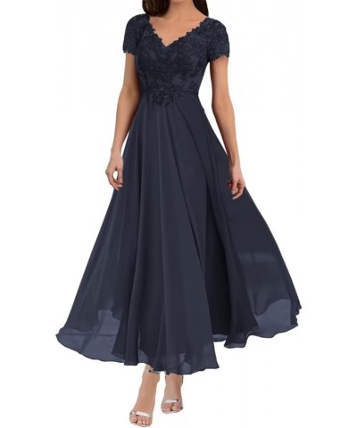 Mother of The Bride Dresses for Wedding Tea Length A Line Lace Wedding Guest Dresses for Women LD0339 Navy $25.65 Dresses