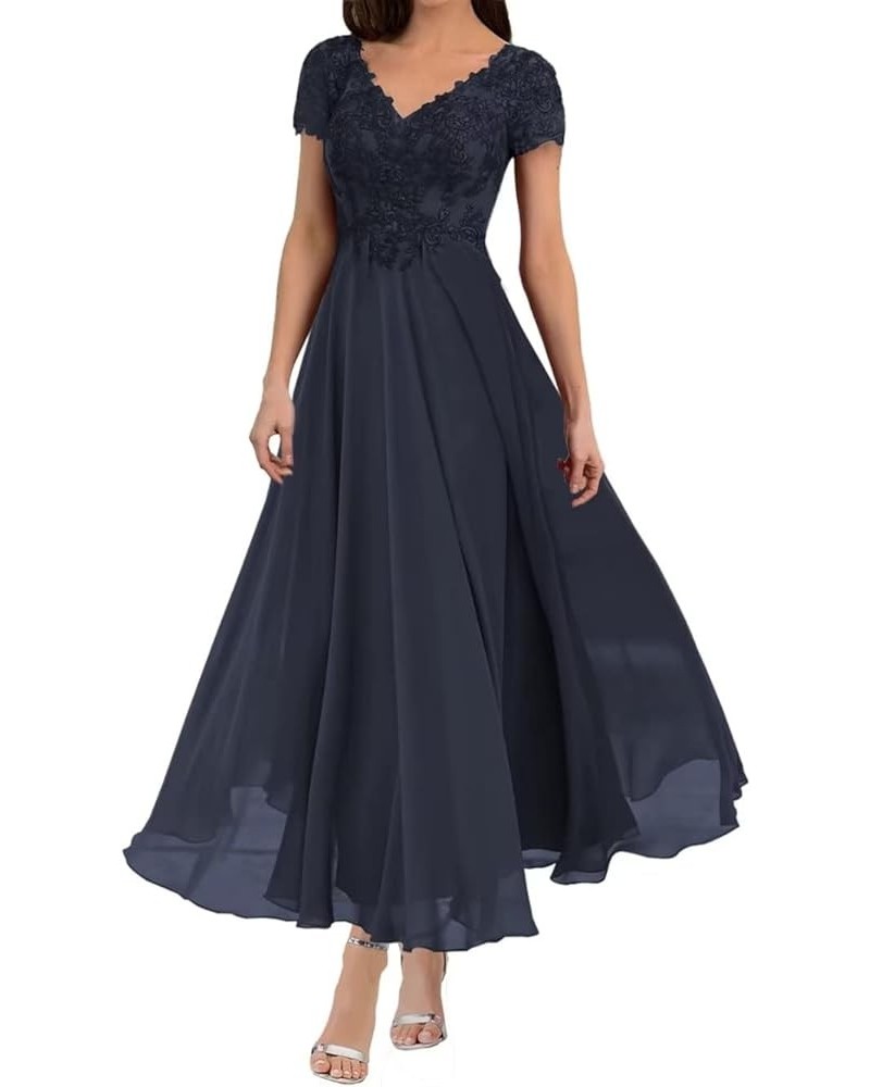 Mother of The Bride Dresses for Wedding Tea Length A Line Lace Wedding Guest Dresses for Women LD0339 Navy $25.65 Dresses