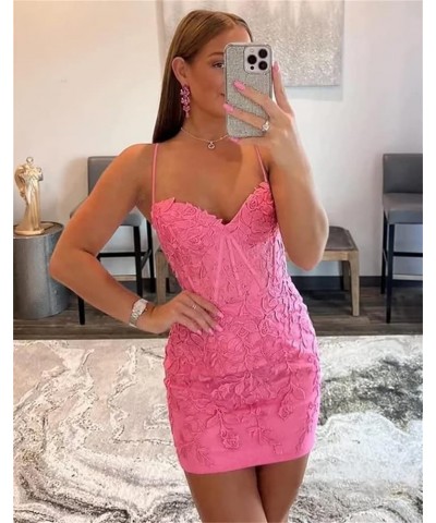 Spaghetti Strap Tight Homecoming Dresses for Teens Short 2023 Lace Appliques Corset Prom Party Dress Champagne $24.47 Dresses